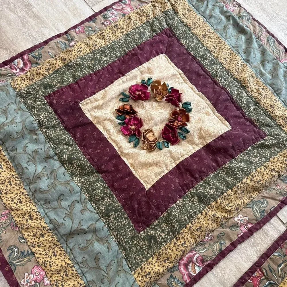 Vintage Quilted Pillow Shams Set of 2 Country Cottage Core Floral Patchwork